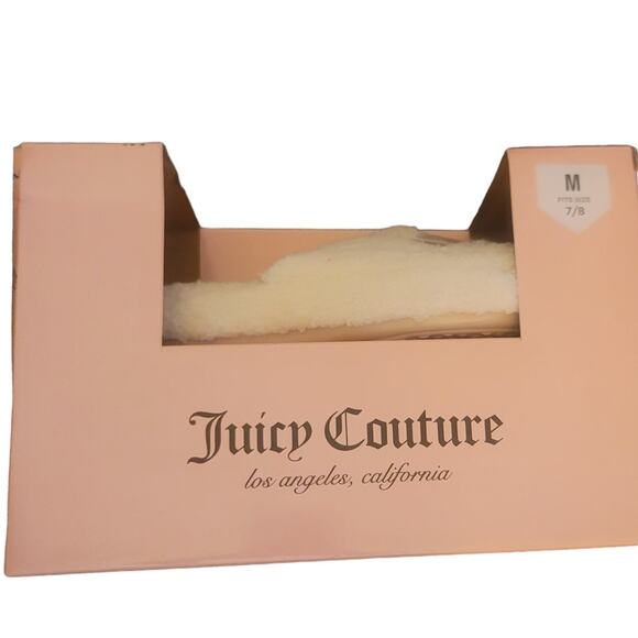 JUICY COUTURE Slippers Furry Slides Cream NEW Women’s 7/8 Medium - Picture 3 of 3